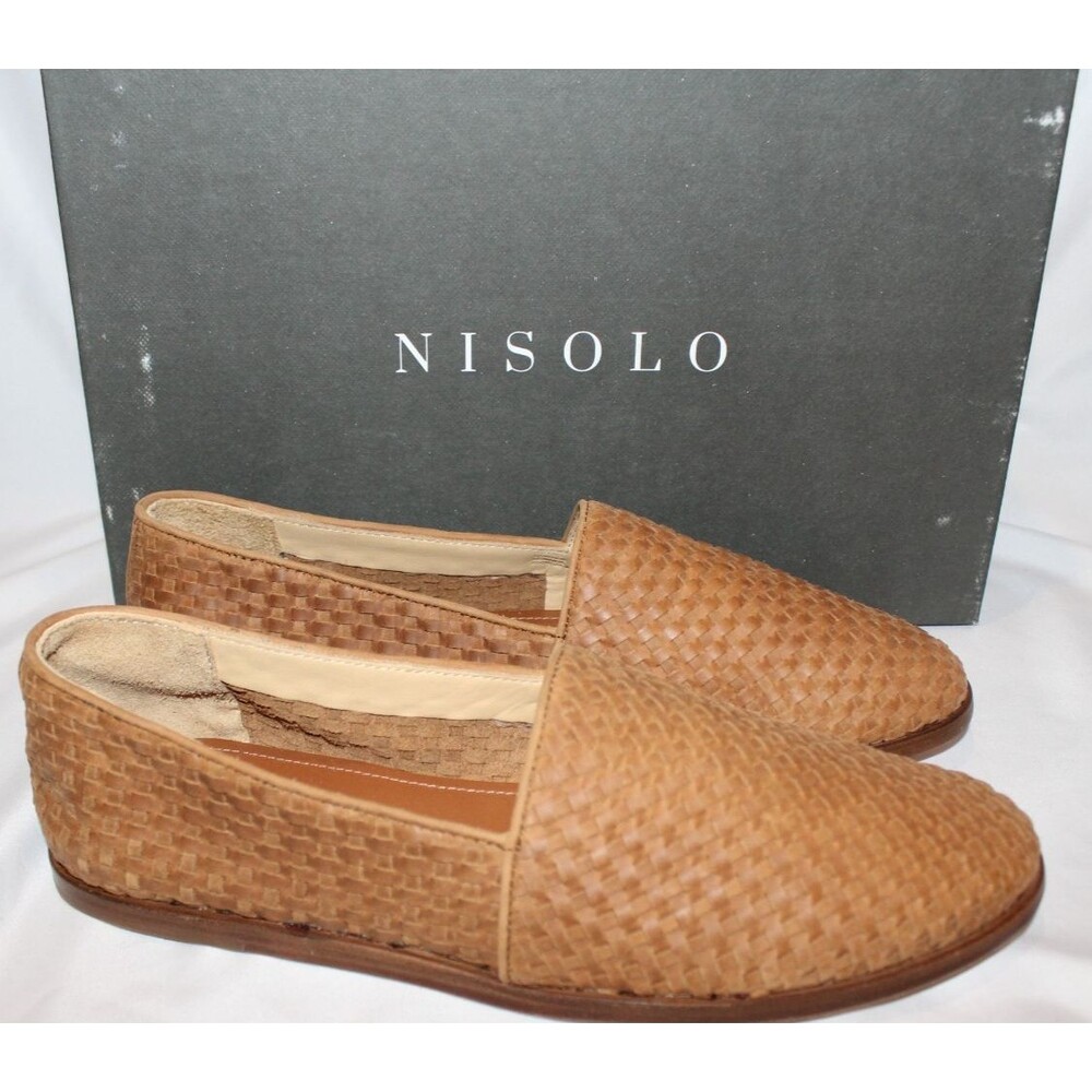 NISOLO MEN'S ALEJANDRO WOVEN LEATHER SLIP ON SHOES TOBACCO BROWN NIB $190